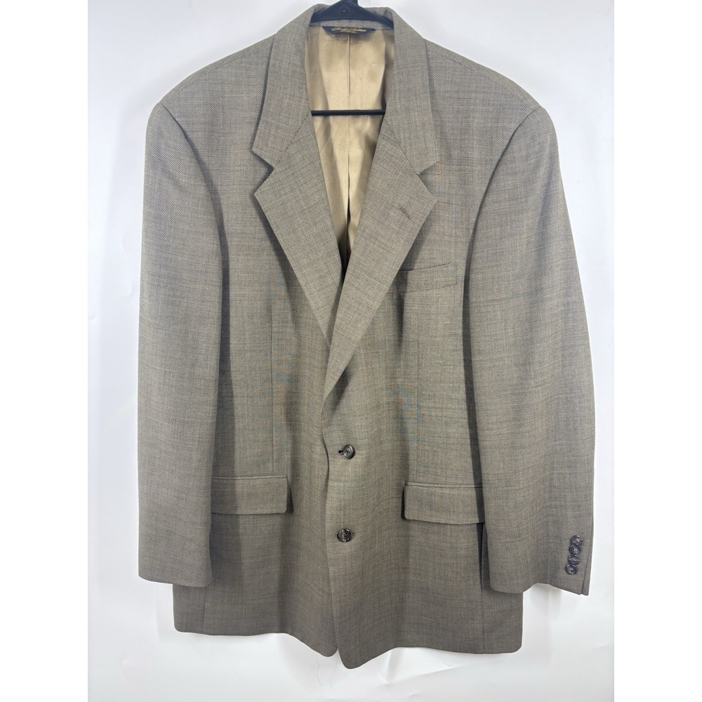 Brooks Brothers Makers Mens Tan Brown Check Wool 2 Piece Suit Pleated Cuffed 44R